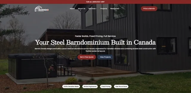 Barndo Canada website homepage designed and built by TEMEL
