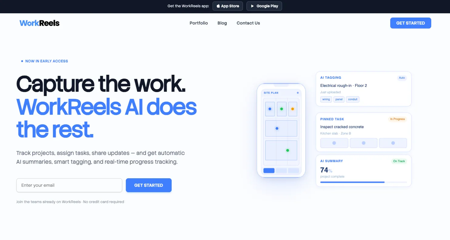 WorkReels marketing website homepage